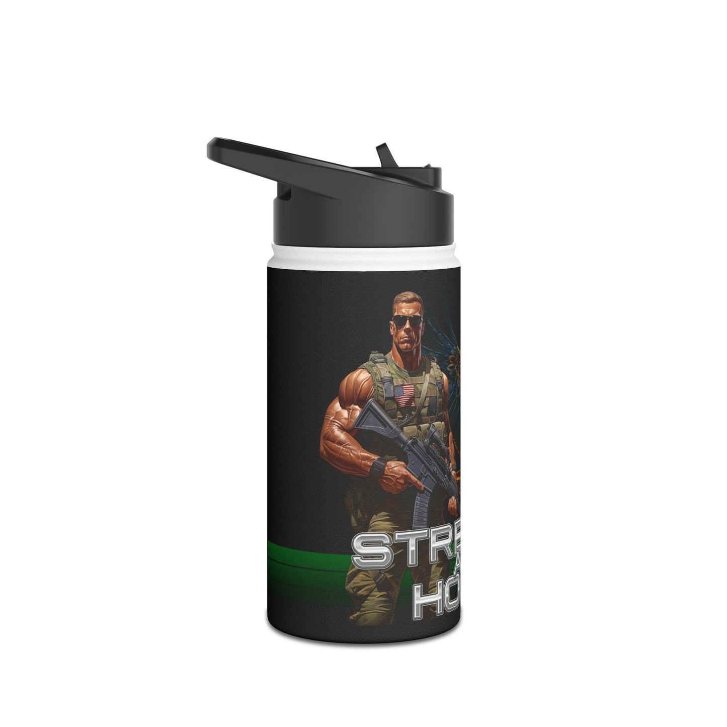 Military Strength and Honor: Mighty Warrior Trademark Design - Stainless Steel Water Bottle, Standard Lid