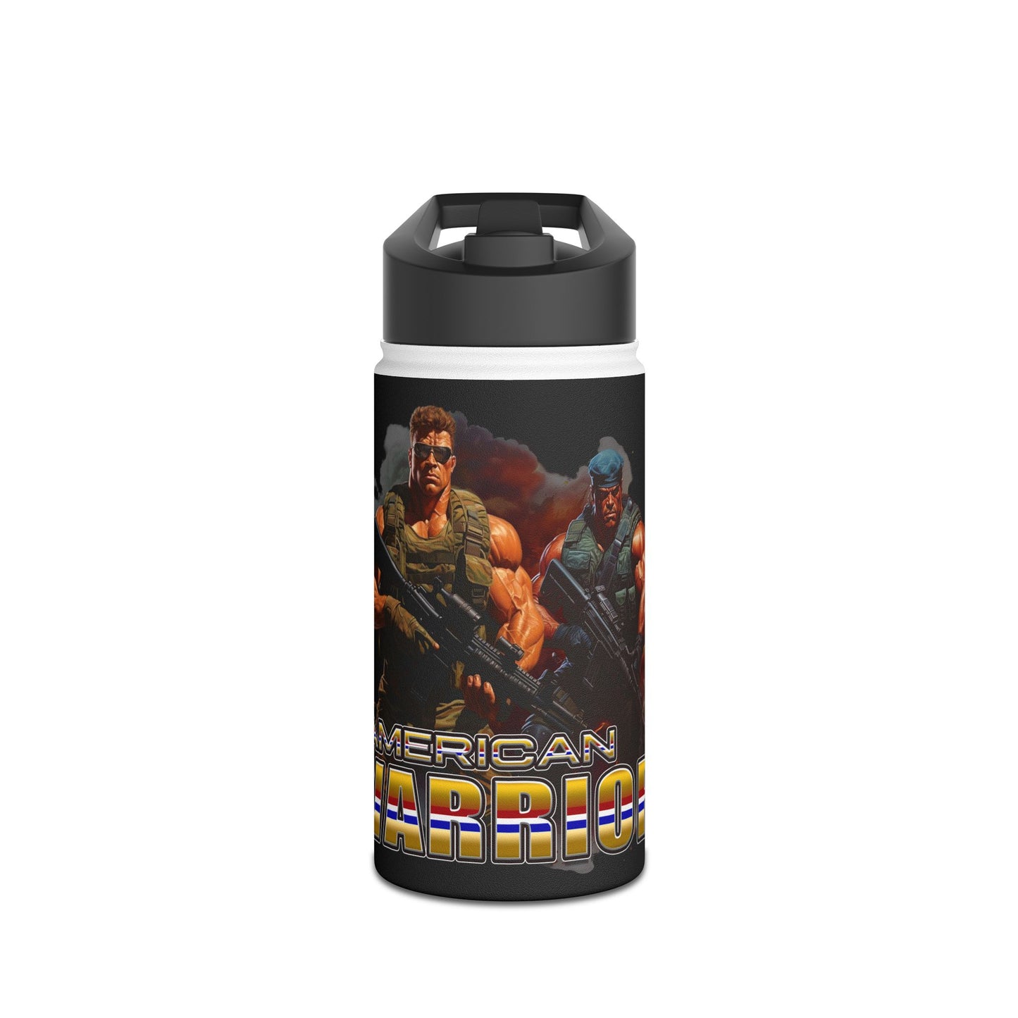 American Warriors Military Men Explosions Design, Stainless Steel - Stainless Steel Water Bottle, Standard Lid
