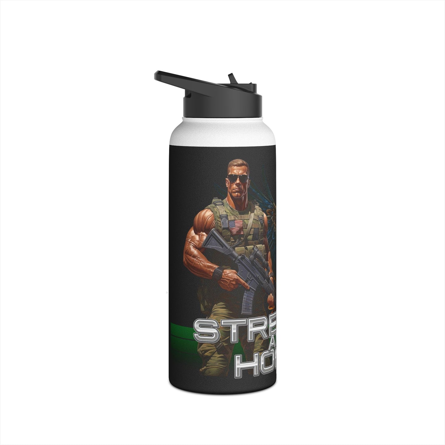 Military Strength and Honor: Mighty Warrior Trademark Design - Stainless Steel Water Bottle, Standard Lid