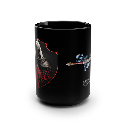 Ephesians Armor of God - Warrior's Black Mug | 15oz Ceramic Cup for Coffee & Tea Lovers, Gift for Gamers, Armor Design, Fantasy Fun, Unique Kitchen Decor