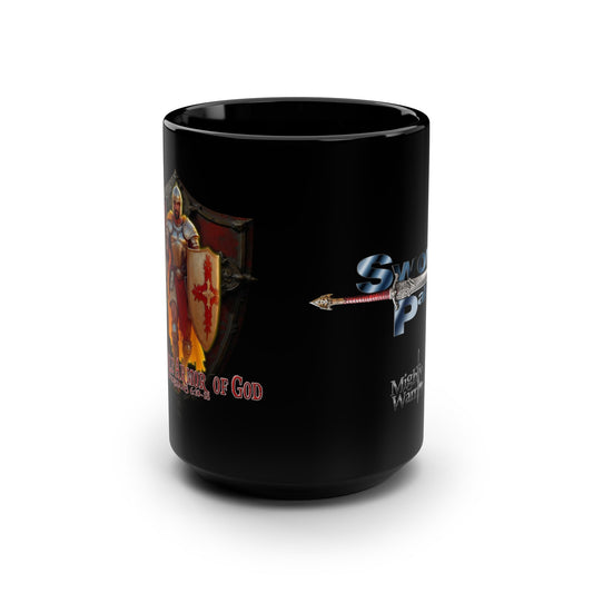 Christian Armor - Warrior-Themed Black Mug, Sword Paladin Gift, Mighty Warrior Coffee Cup, Knight Armor Cup, Ideal for Fantasy Lovers