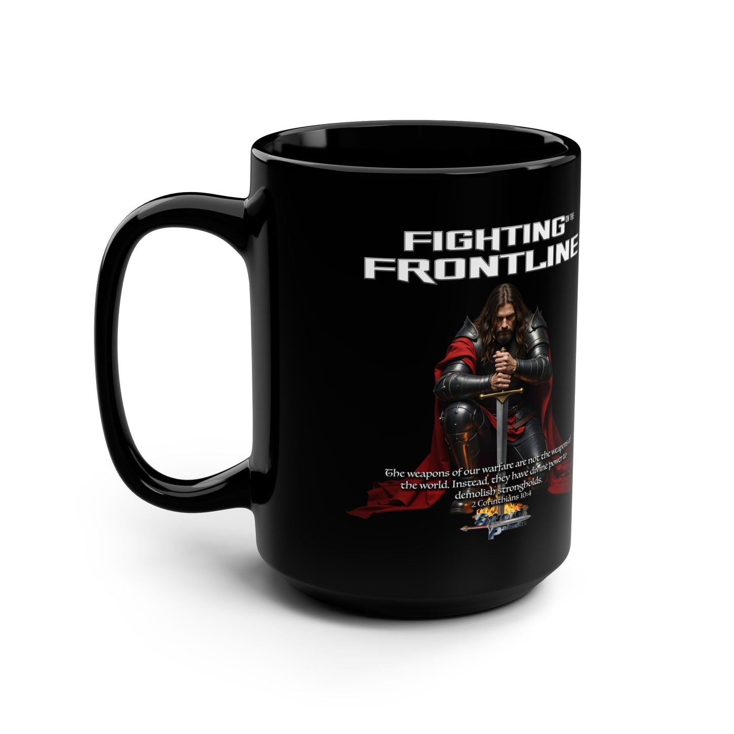 Frontline Mighty Warrior Black Mug, 15oz - Empowering Coffee Cup, Motivational Gift, Unique Design for Warriors, Perfect for Any Occasion