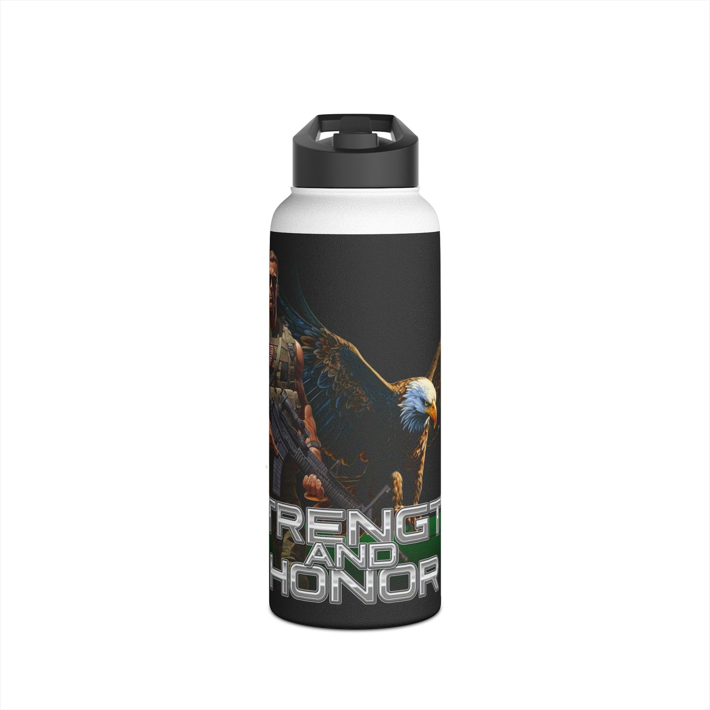 Military Strength and Honor: Mighty Warrior Trademark Design - Stainless Steel Water Bottle, Standard Lid