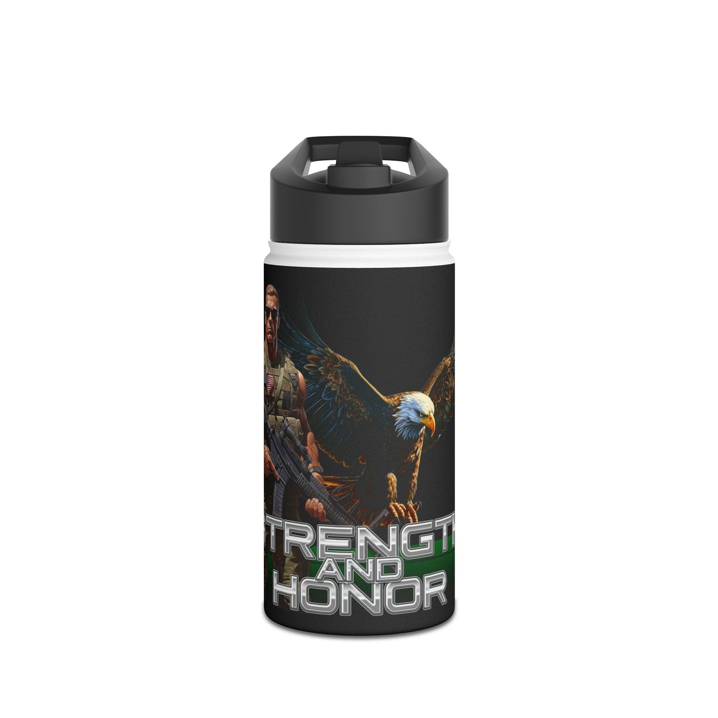 Military Strength and Honor: Mighty Warrior Trademark Design - Stainless Steel Water Bottle, Standard Lid