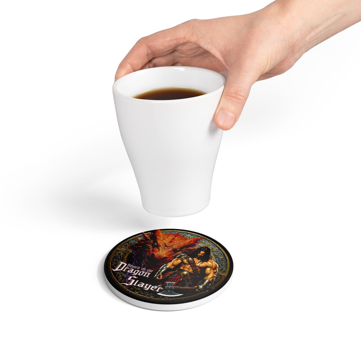 Epic Dragon Slayer Ceramic Coaster, Fantasy Decor, Game Room Essential, Gift for Geeks, Home Bar Decor