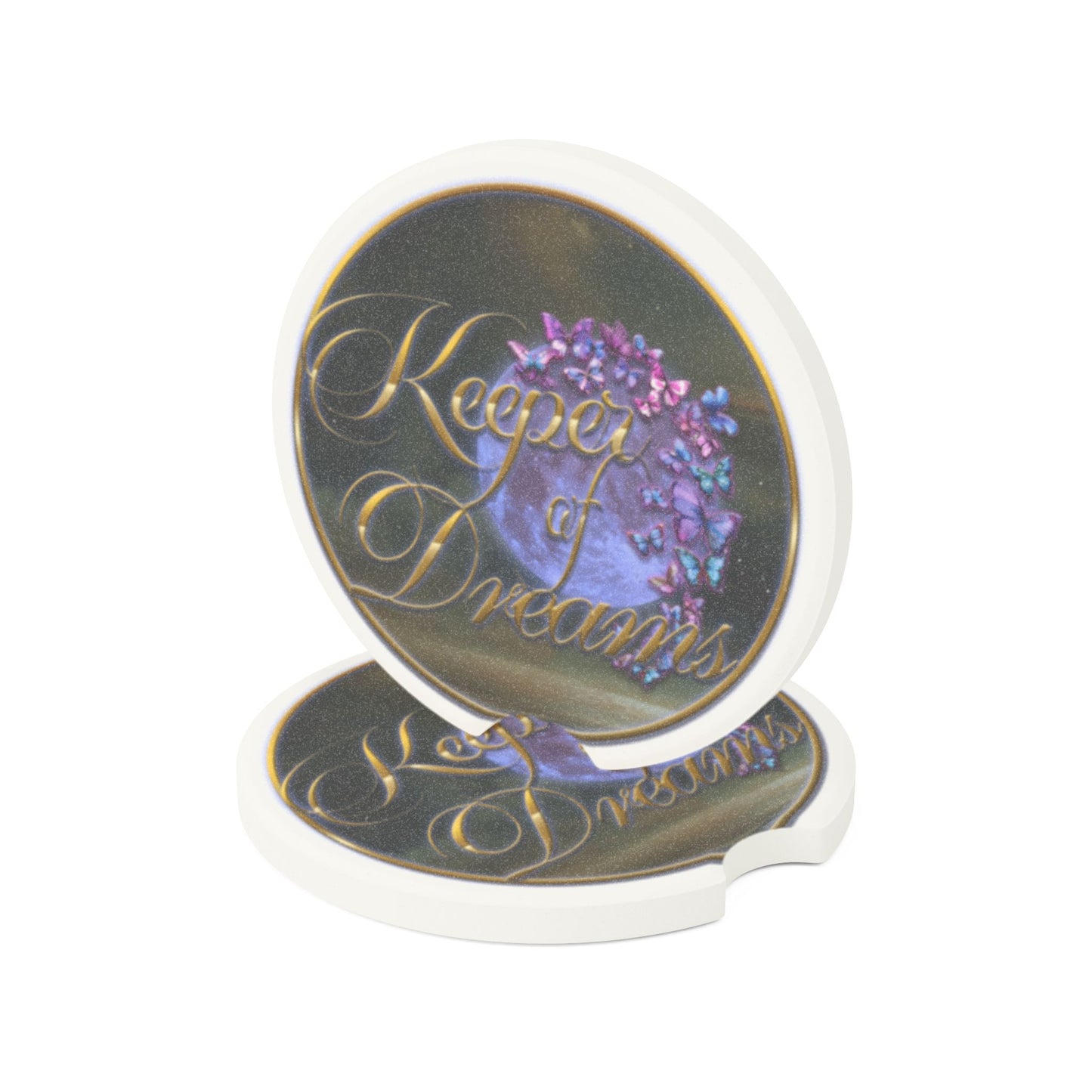 Dreamy Soapstone Car Coaster | Unique Gift, Car Accessory, Keeper of Dreams Design, Home Decor, Butterfly Print