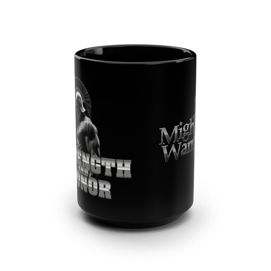 Strength and Honor Spartan Warrior, Black Mug, 15oz