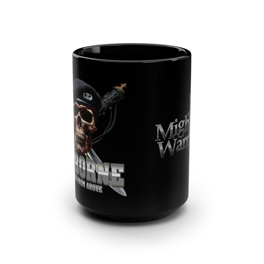 Airborne Death from Above Mug - 15oz Black Coffee Cup, Skull Design, Perfect Gift for Warriors and Adventurers, Halloween, Birthdays