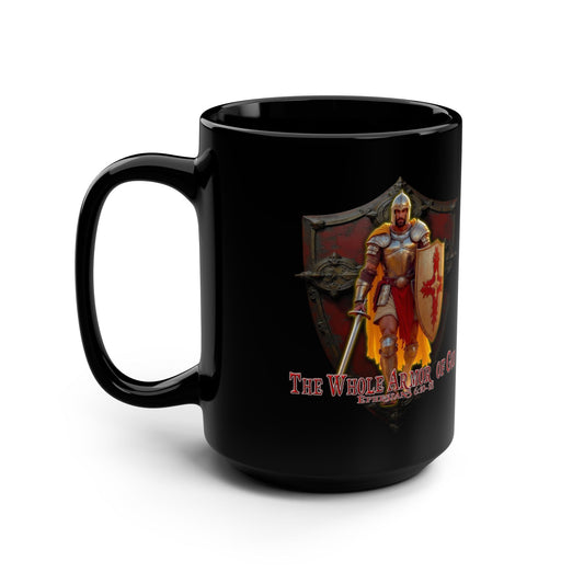 Christian Armor - Warrior-Themed Black Mug, Sword Paladin Gift, Mighty Warrior Coffee Cup, Knight Armor Cup, Ideal for Fantasy Lovers