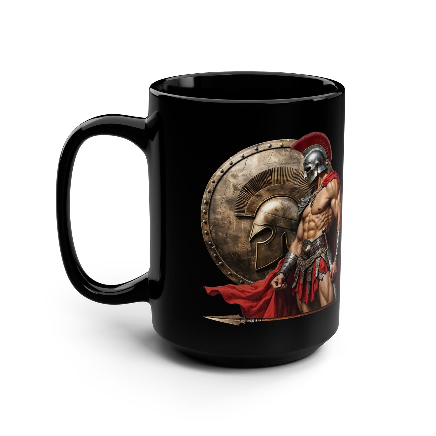 Spartan Warrior Colorful Design, Mighty Warrior Trademark, Black Mug, 15oz