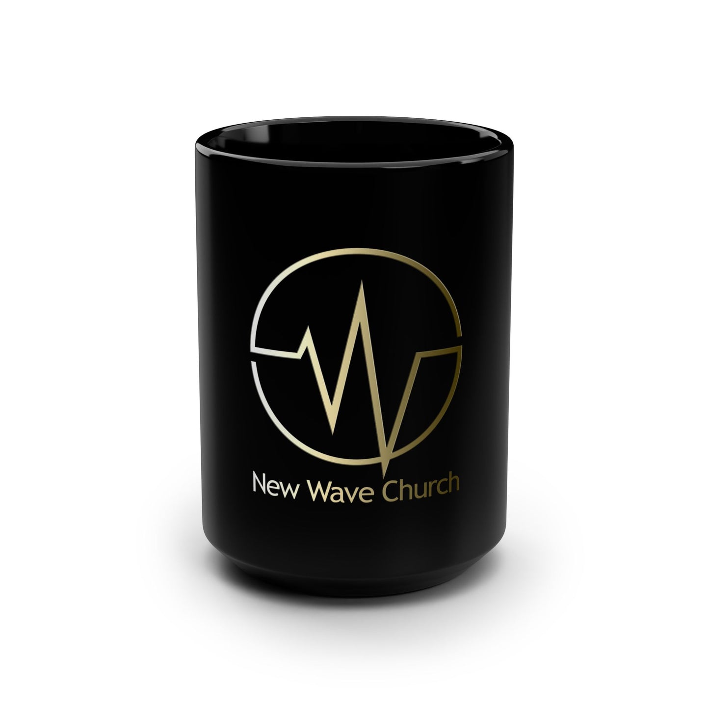 New Wave Church Gold Accent Black Mug - Perfect for Coffee Lovers, Church Events, Gifts for Worshippers, Stylish Home Decor