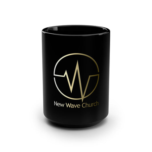 New Wave Church Gold Accent Black Mug - Perfect for Coffee Lovers, Church Events, Gifts for Worshippers, Stylish Home Decor