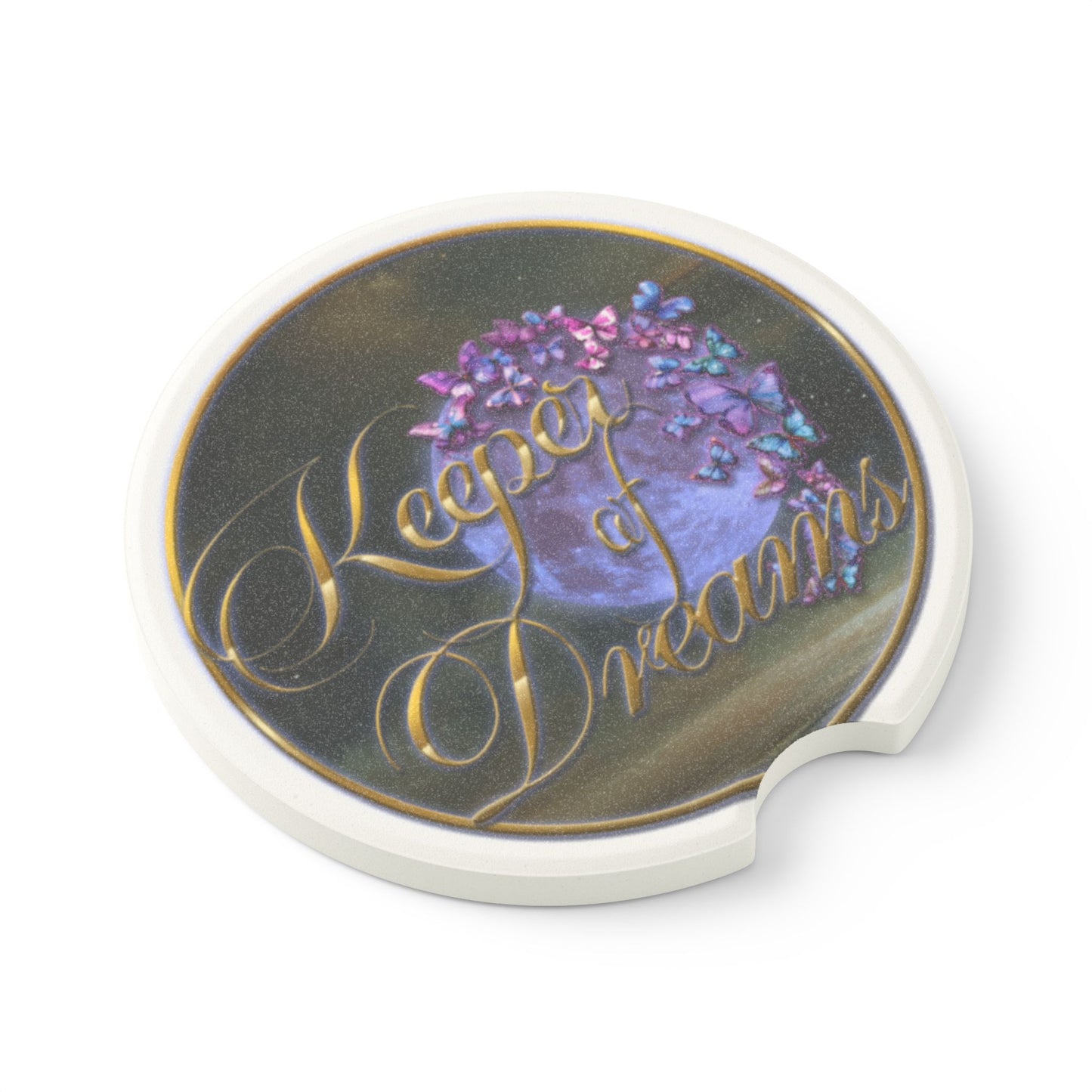Dreamy Soapstone Car Coaster | Unique Gift, Car Accessory, Keeper of Dreams Design, Home Decor, Butterfly Print