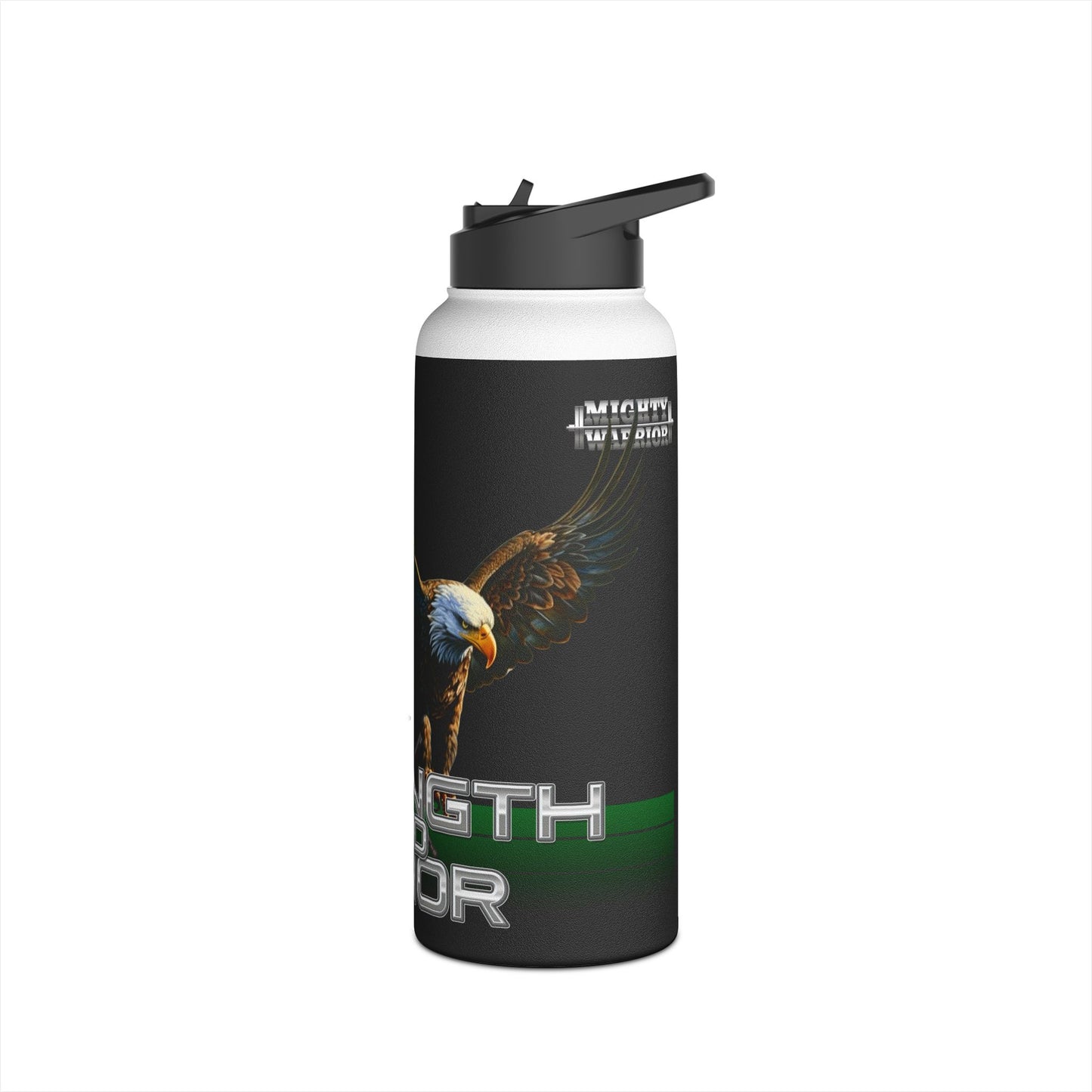 Military Strength and Honor: Mighty Warrior Trademark Design - Stainless Steel Water Bottle, Standard Lid
