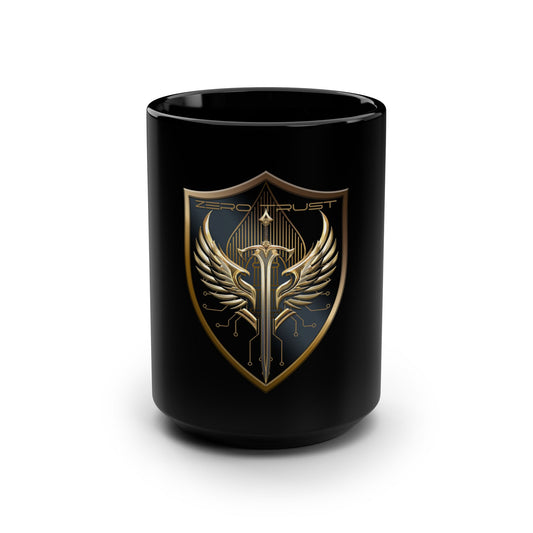 Zero Trust Shield 15oz Black Mug – Gold Sword & Wings Emblem