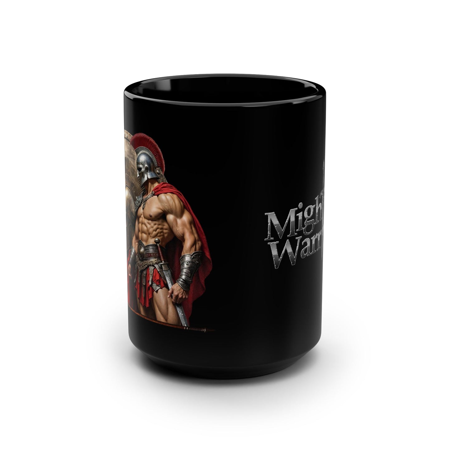 Spartan Warrior Colorful Design, Mighty Warrior Trademark, Black Mug, 15oz
