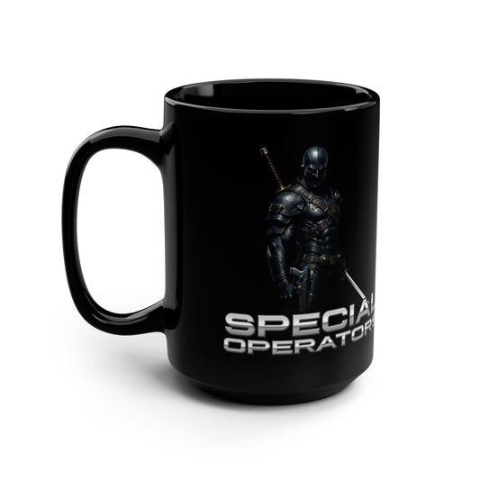 Special Operations Mighty Warrior Black Mug - 15oz Coffee Cup for Gamers, Gifts for Warriors, Unique Beverage Mug, Dark Themed Drinkware