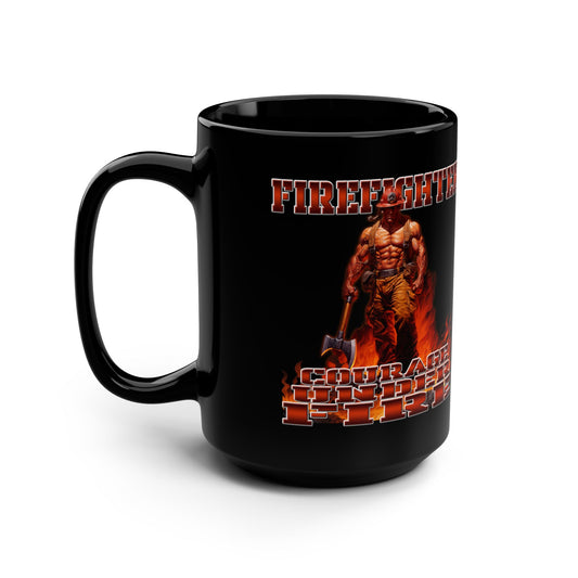 FireFighter2 Mighty Warrior Mug, Coffee Lover's Gift, Black 15oz Ceramic, Ideal for Birthdays, Motivational Mug, Tea Drinkers Gift