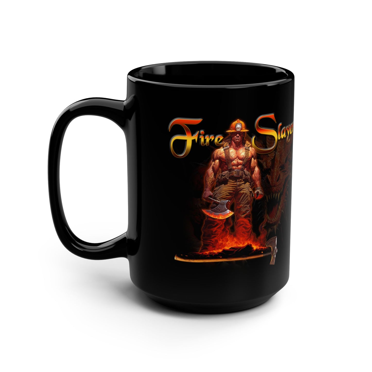 FireSlayer2 - Mighty Warrior Black Mug, Gift for Gamers, Dungeons & Dragons, Anime Enthusiasts, Fantasy Drinkware, 15oz Coffee Cup, Unique Holiday Gift