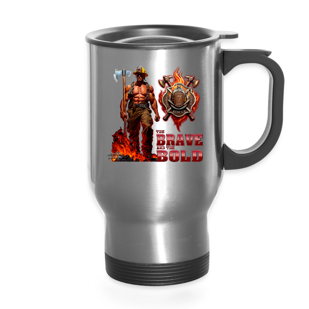 Travel Mug - Fire Fighter Brave and the Bold - silver