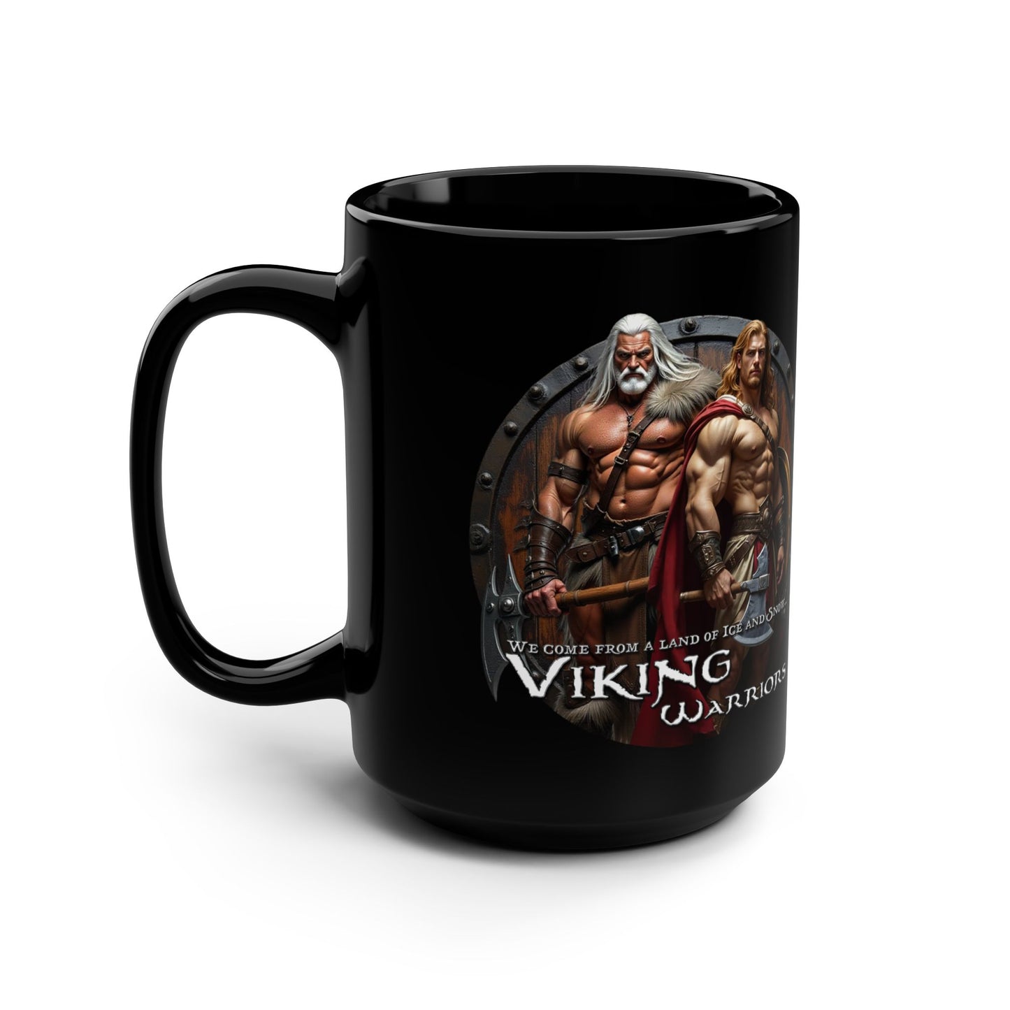 Vikings - Mighty Warrior Mug - Black 15oz Coffee Cup, Gift for Gamers, D&D Accessory, Fantasy Drinkware, Unique Collectible