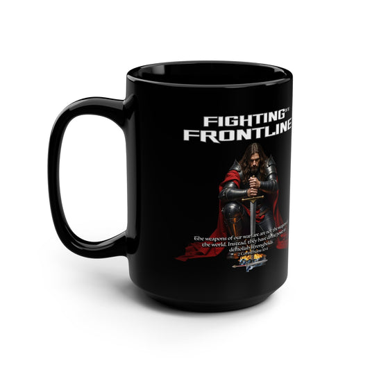 Frontline Mighty Warrior Black Mug, 15oz - Empowering Coffee Cup, Motivational Gift, Unique Design for Warriors, Perfect for Any Occasion