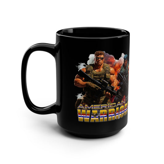 American Warriors Military Men Explosions Design, Stainless Steel, Black Mug, 15oz