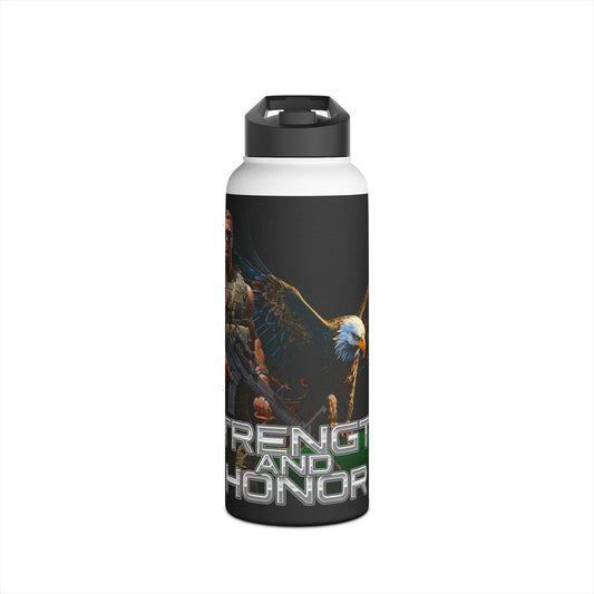 Military Strength and Honor: Mighty Warrior Trademark Design - Stainless Steel Water Bottle, Standard Lid