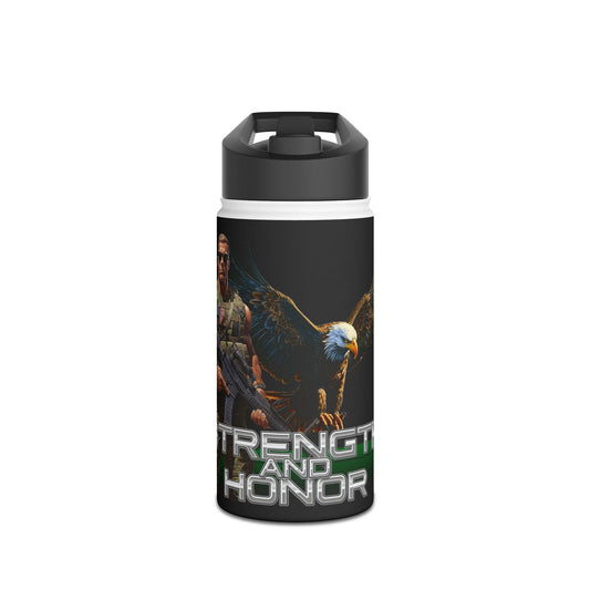 Military Strength and Honor: Mighty Warrior Trademark Design - Stainless Steel Water Bottle, Standard Lid
