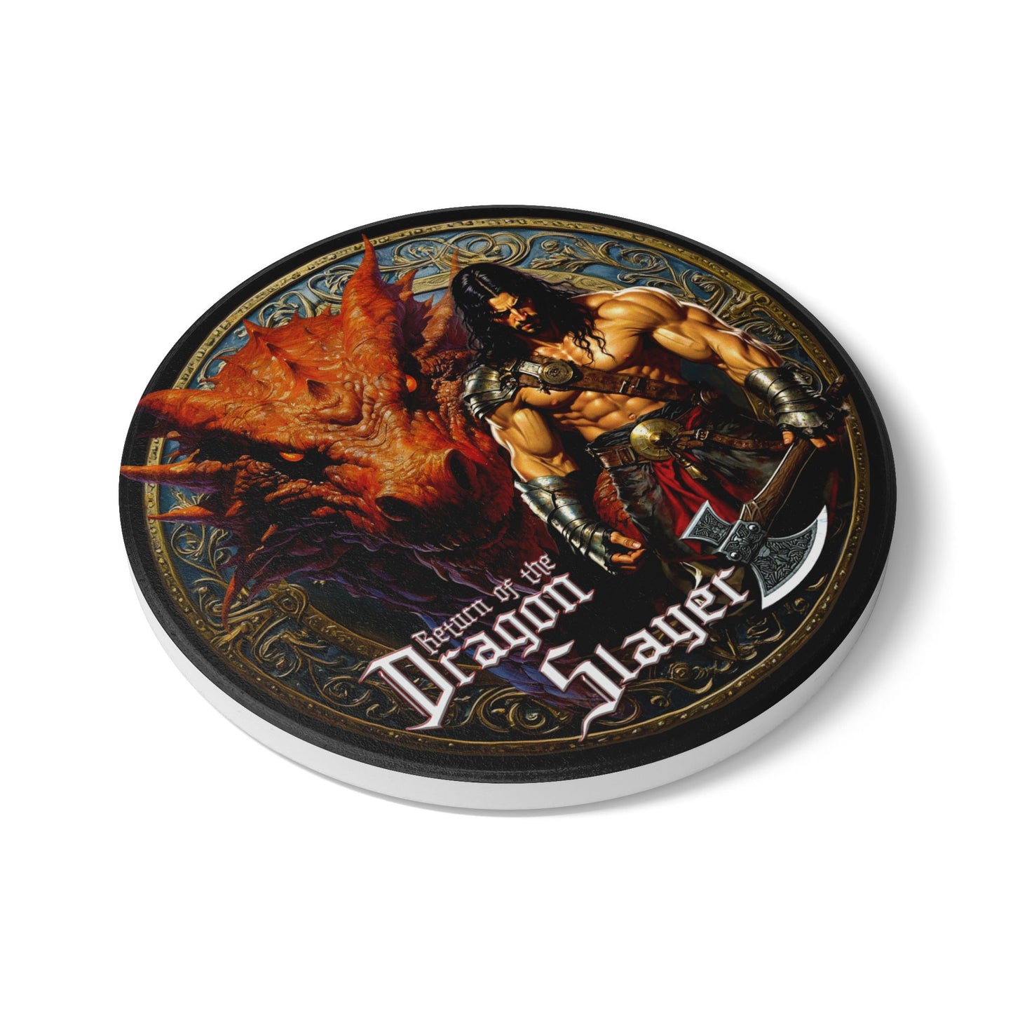 Epic Dragon Slayer Ceramic Coaster, Fantasy Decor, Game Room Essential, Gift for Geeks, Home Bar Decor