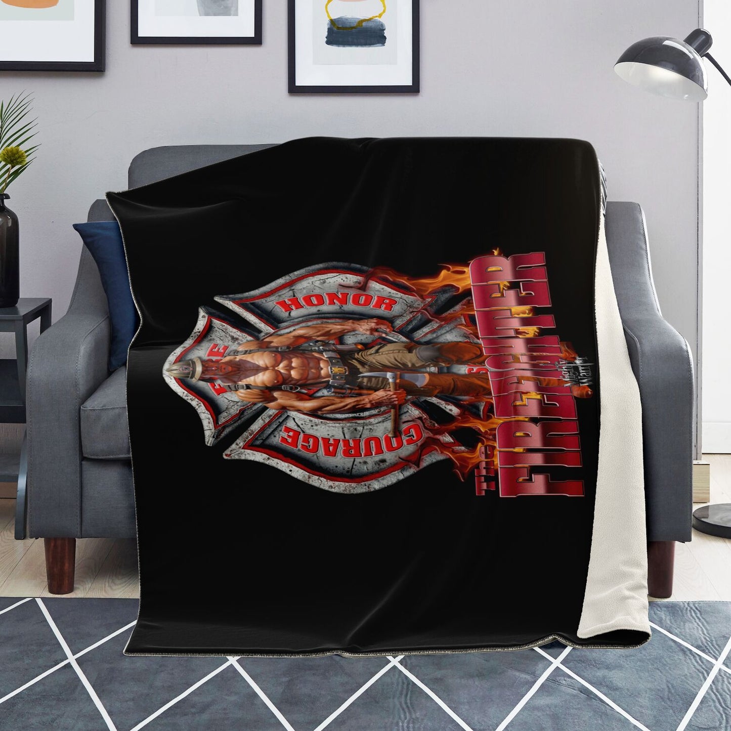 Premium Microfleece Blanket - AOP -The Firefighter